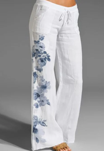 Women's Floral Print Cotton Linen Casual Pants