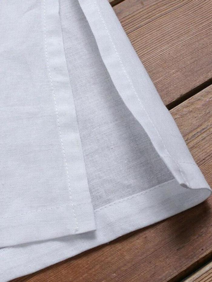Cotton And Linen Long Sleeve V-Neck Dress