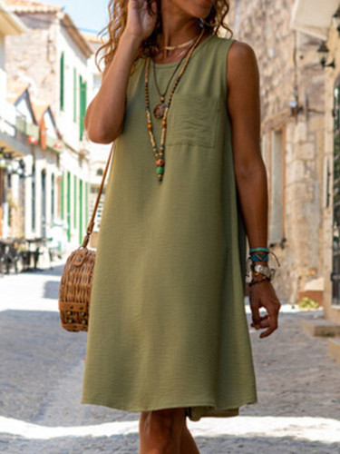 Casual Solid Color Pocket Sleeveless Mini Dress