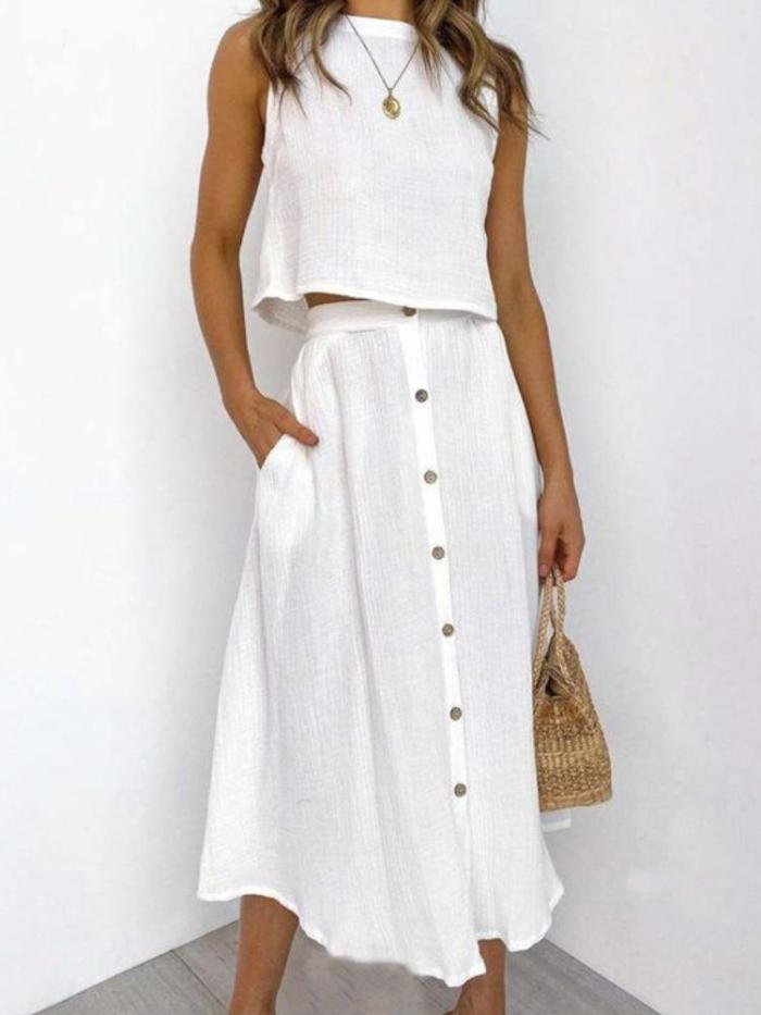 Cotton And Linen Two-Piece Dress Set