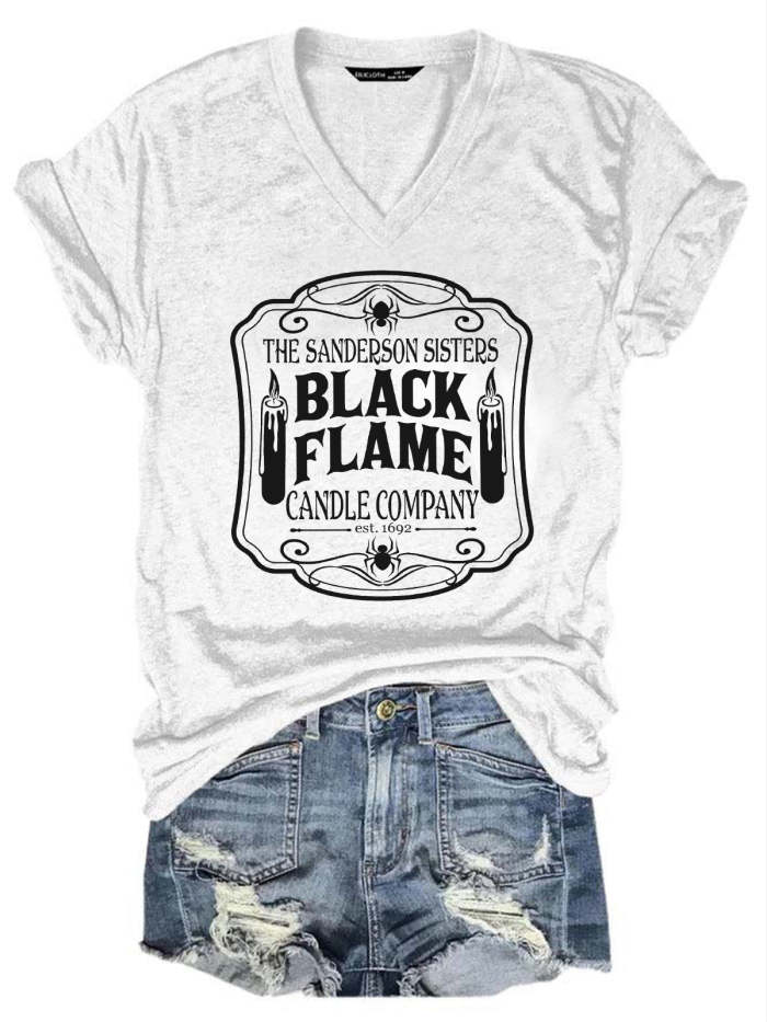 Black Flame Candle V-Neck Shirt