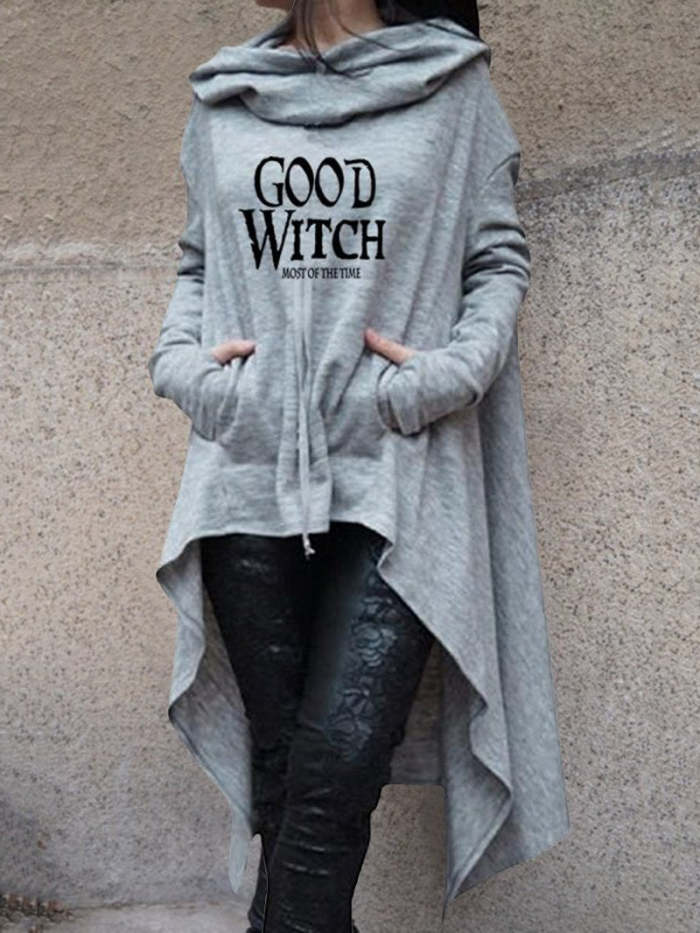GOOD WITCH MOST OF THE TIME Printed Long-sleeved Women's Sweater With Two Wool Pockets