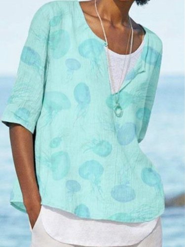 Women's Jellyfish Print Half Sleeve Shirt