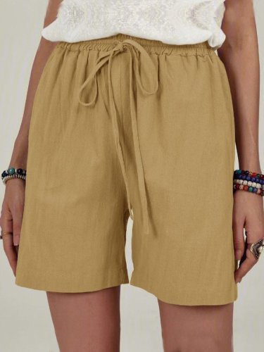 Women's Drawstring Solid Casual Cotton Linen Shorts