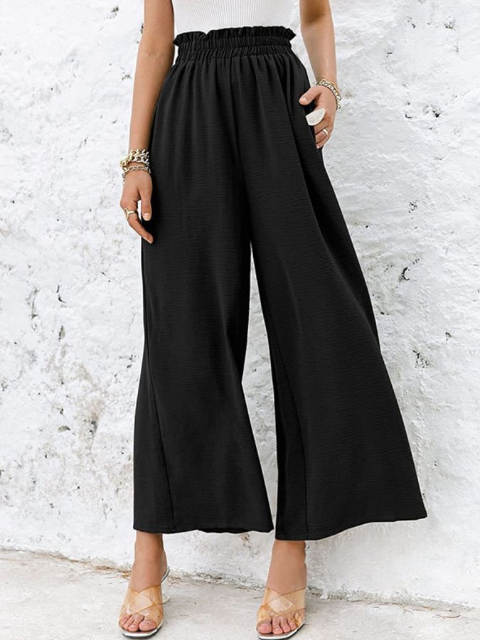 Solid Color High Waist Loose Casual Pants