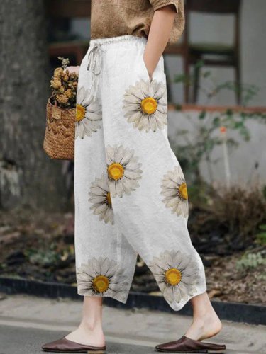 Daisy Floral Print Casual Pants