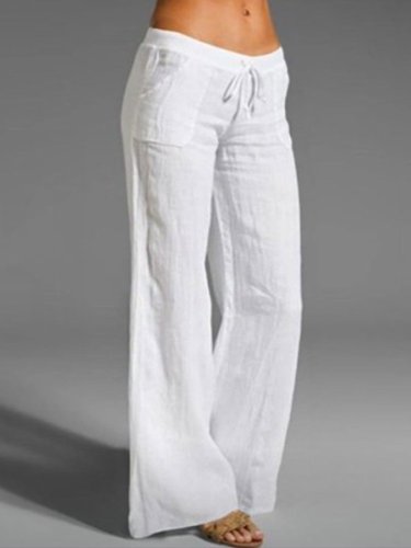 Women's Casual Solid Color Cotton Wide-Leg Pants