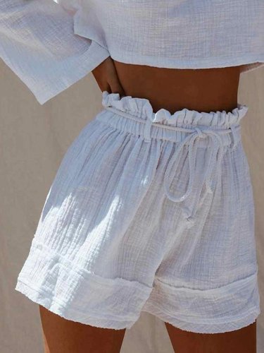 Ladies Cotton Linen High Waist Casual Shorts