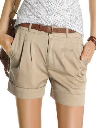 Solid Color Pocket Casual Shorts