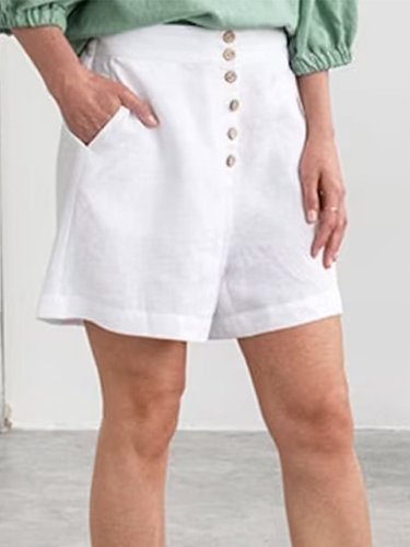 Women's Button Cotton Linen Shorts