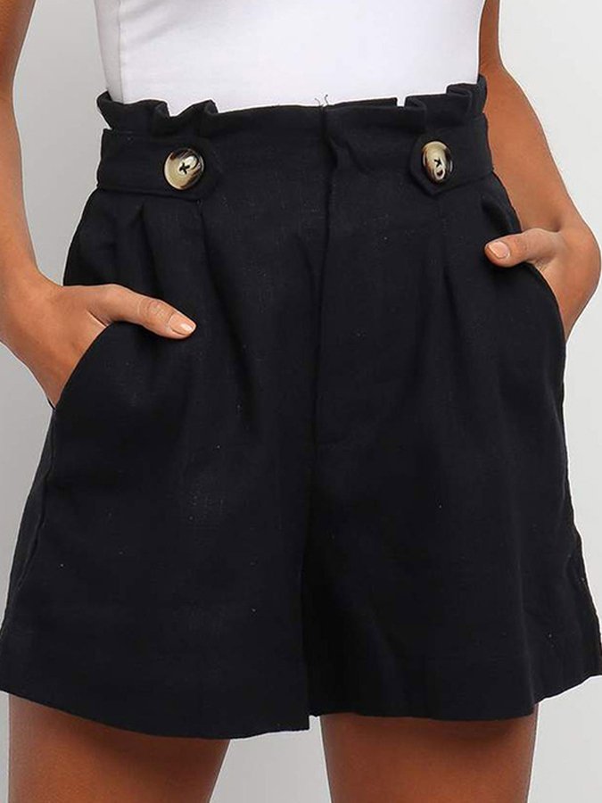 Women's Pleated Pocket Lace-Up High Waist Shorts
