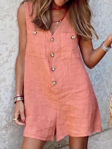 Casual Solid Color Sleeveless Jumpsuit