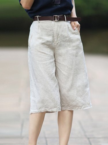 Women's Cotton Linen Comfortable Casual Wide Leg Five Point Pants
