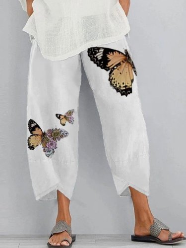 Casual Butterfly Print Trousers
