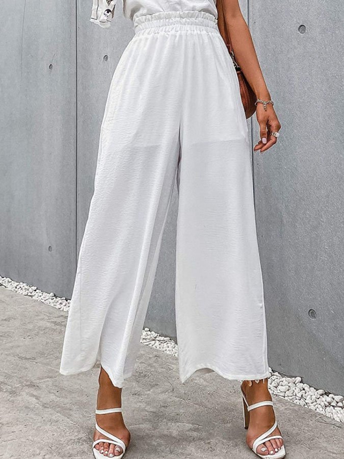 Solid Color High Waist Loose Casual Pants
