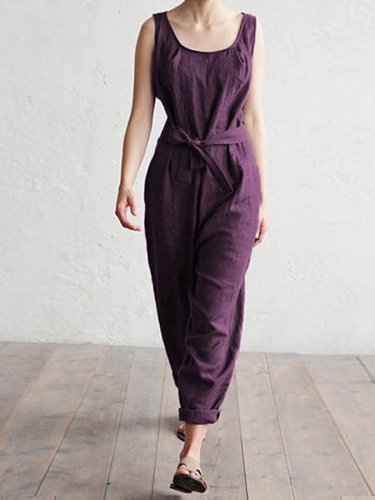 Casual Solid Lace-Up Jumpsuit