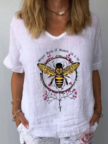 Women's Whisper Words Of Wisdom Let It Bee Bee Print Cotton Linen Top