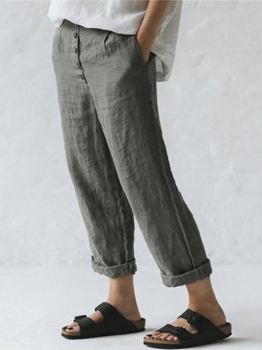 Linen Pocket Button Casual Trousers