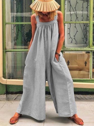 Women's Solid Color Wide Leg Overalls