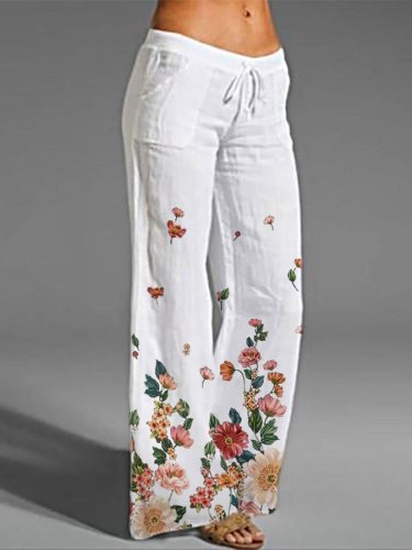 Women's Cotton Linen Floral Print Trousers