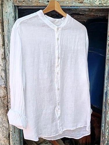 Solid Color Cotton Linen Long Sleeve Casual Shirt