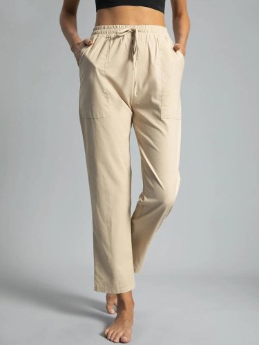 Women's Cotton Large Pocket Elastic Waist Loose Casual Pants
