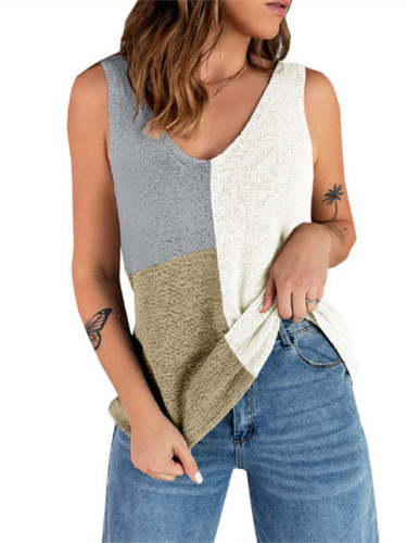 Contrast Color Knitting Tank Tops