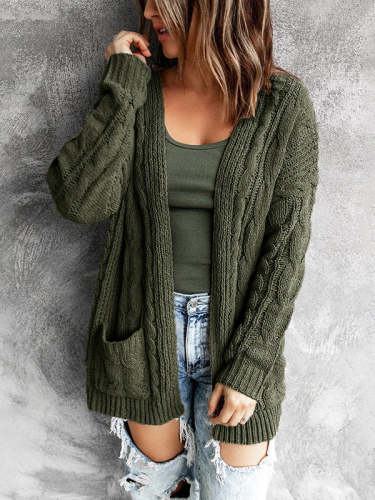 Twist Knitting Solid Color Casual Cardigan