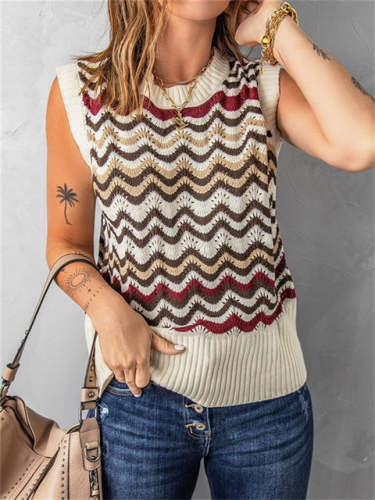 Wavy Striped Knitted Vest Tops