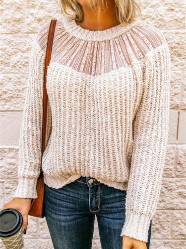 Lace Patchwork Solid Raglan Sleeve Sweater