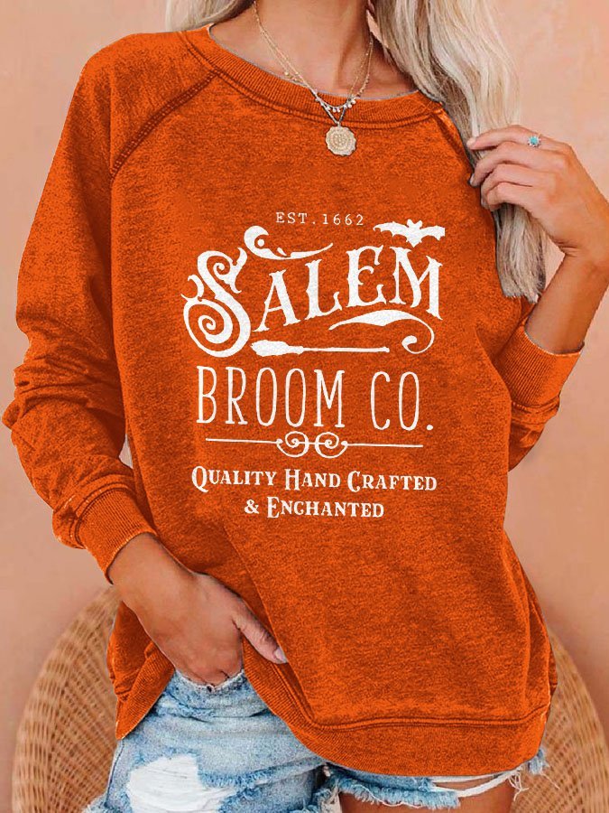 Salem Broom Co Quality Handcrafted Enchanted Est 1692 Print Sweatshirt