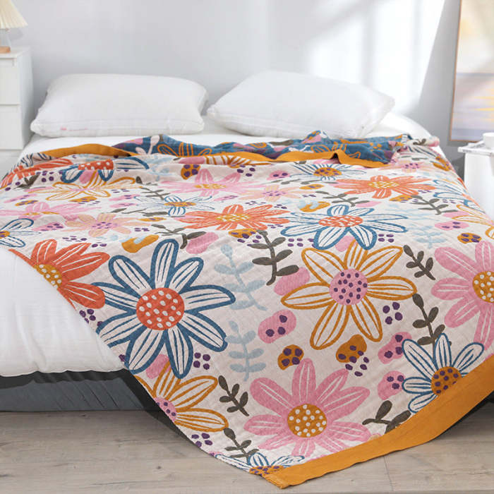 Floral Summer Nap 100% Cotton Sofa Throw Blanket Quilt