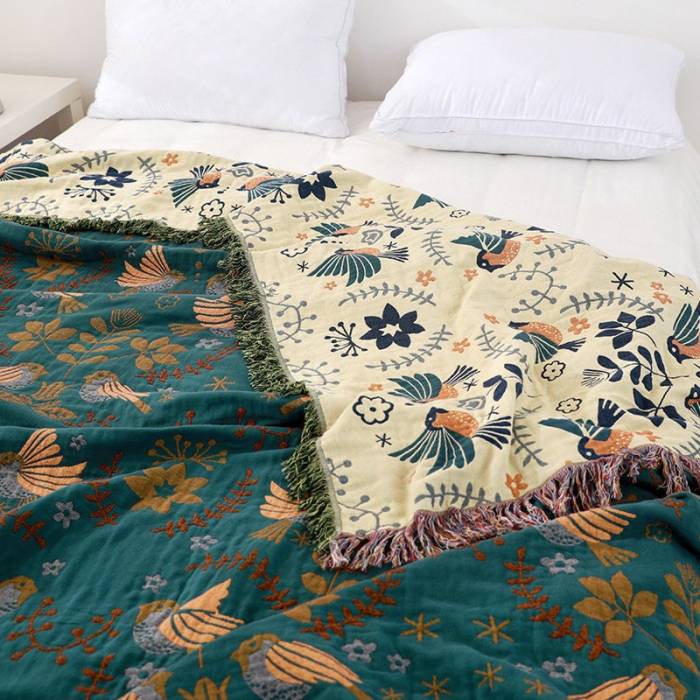 4 Layers Cotton Queen Blanket 100% cotton Muslin Sofa Throw Boho throw blanket
