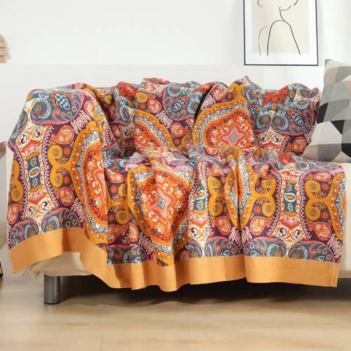 5 Layers Cotton Queen Throw Bed Cover Muslin Sofa Throw Boho Double-sided Bed Throw Blanket
