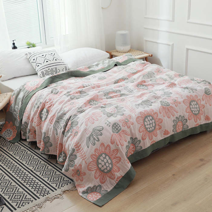 Breathable Floral 100% Cotton Sofa Autumn Throw Blanket Quilt