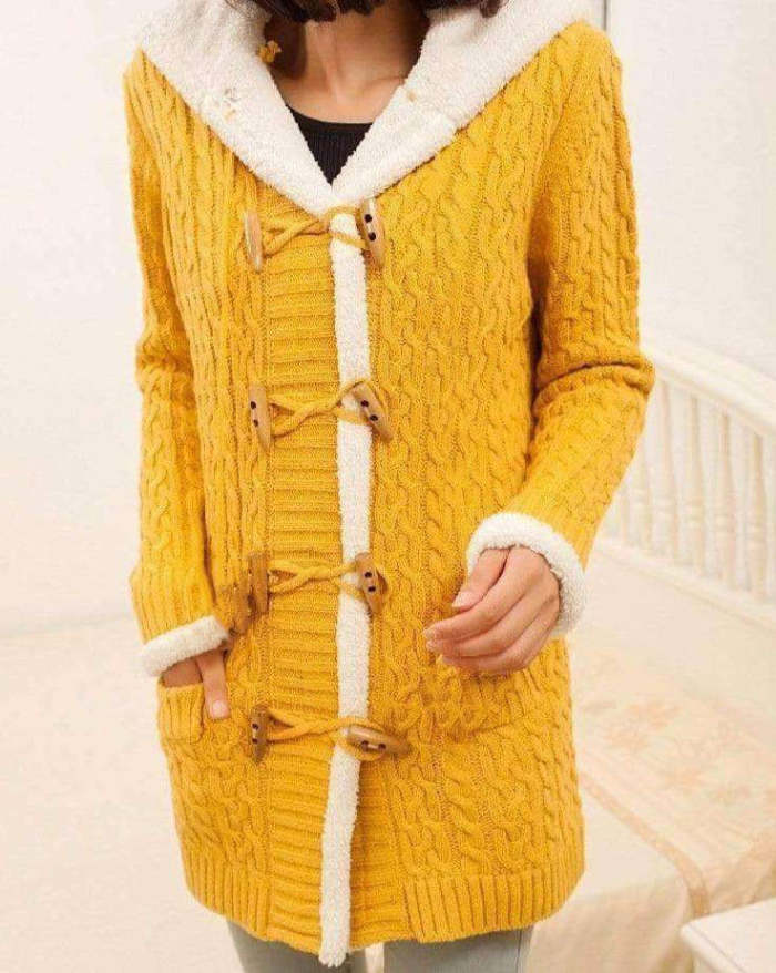 2022 New cashmere thick warm hooded coat