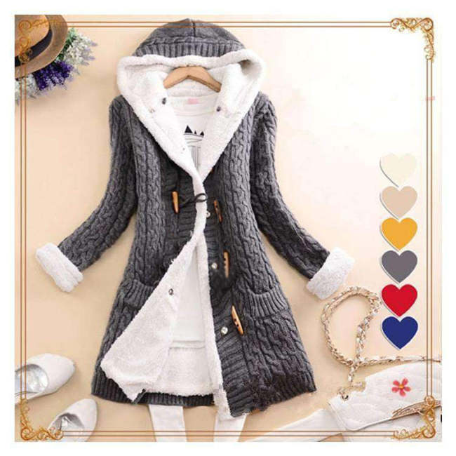 2022 New cashmere thick warm hooded coat