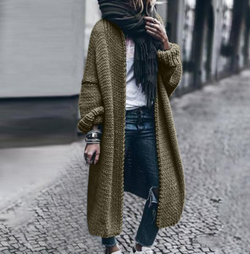 Trendy Street Knit Oversize Maxi Plain Cardigan Sweater