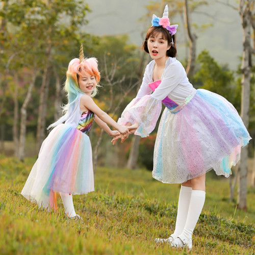 Halloween Cosplay Rainbow Unicorn Parent-child Colorful Candy-colored Dress