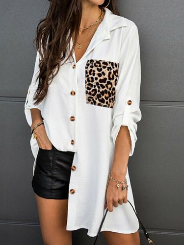 Leopard-Print Pocket-Paneled Long-Sleeve Shirt