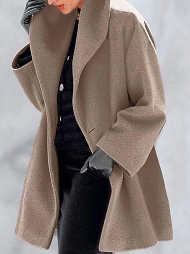 Loose Solid Color Woolen Long-Sleeved Coat