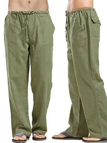 Men'S Cotton Linen Loose Pocket Trousers