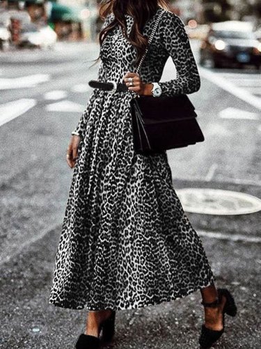 Fashion Leopard Print Long Sleeve Dress