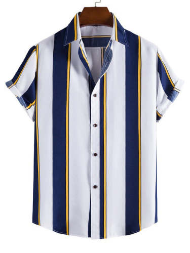 Striped Print Short Sleeve Shirt Fashion Casual Men's Shirt