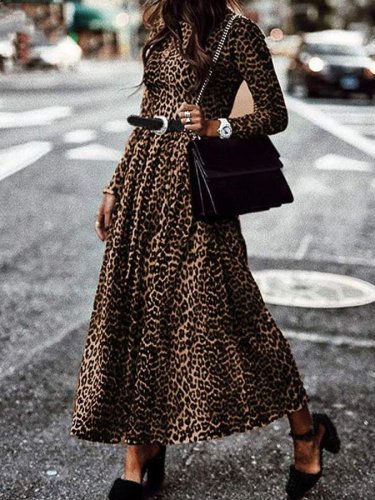 Fashion Leopard Print Long Sleeve Dress