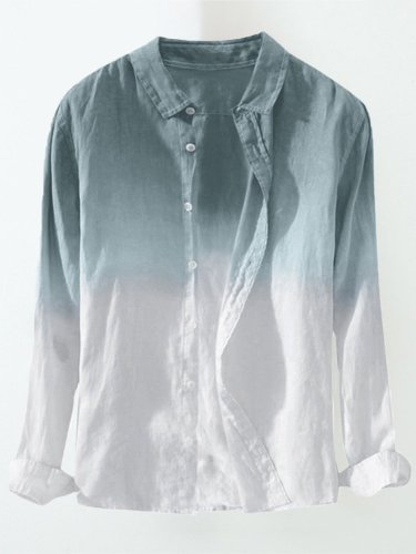 Men'S Breathable Gradient Stand Collar Cotton Linen Shirt
