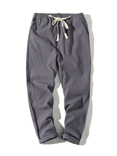 Men'S Solid Color Drawstring Pleated Cropped Pants