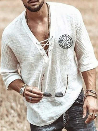 Men's Lace-Up Mid Sleeve T-Shirt Shirt