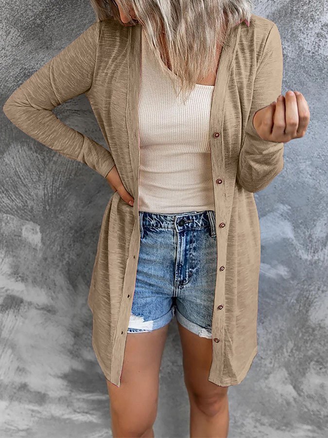 Casual Solid Color Long Sleeve Cardigan