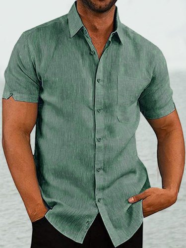 Men'S Casual Solid Color Cotton Shirt